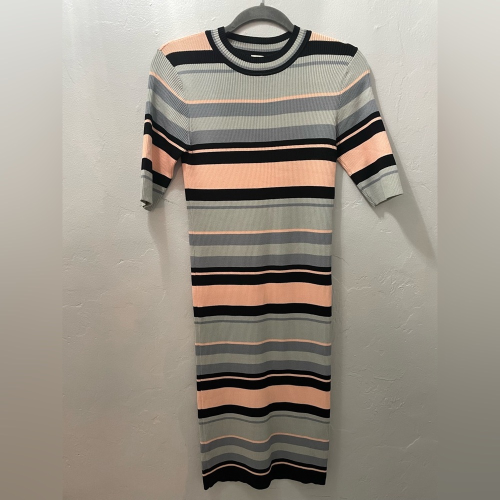 Flawless Striped Short-Sleeve Sweater Dress